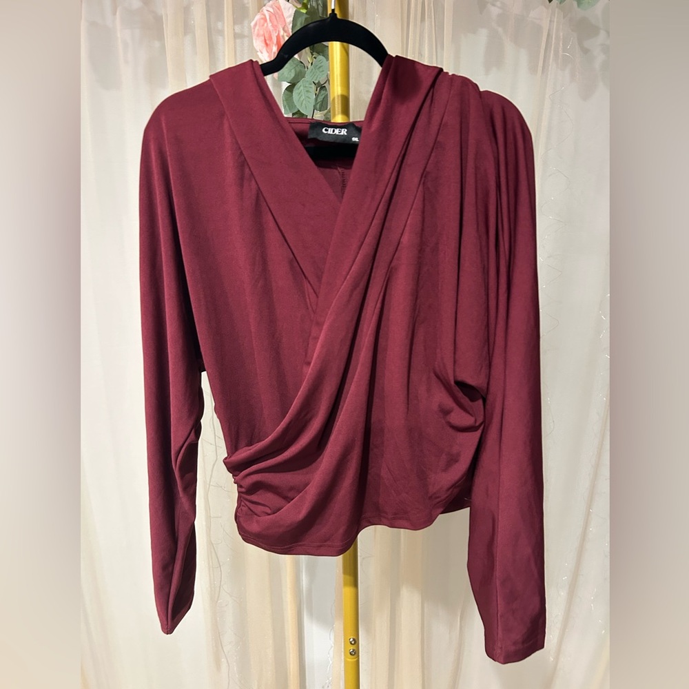 Cider Deep Red Drape Blouse with hood